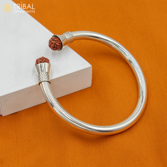 925 sterling silver handmade rudraksha kada bracelet unisex kada  nsk895 - TRIBAL ORNAMENTS