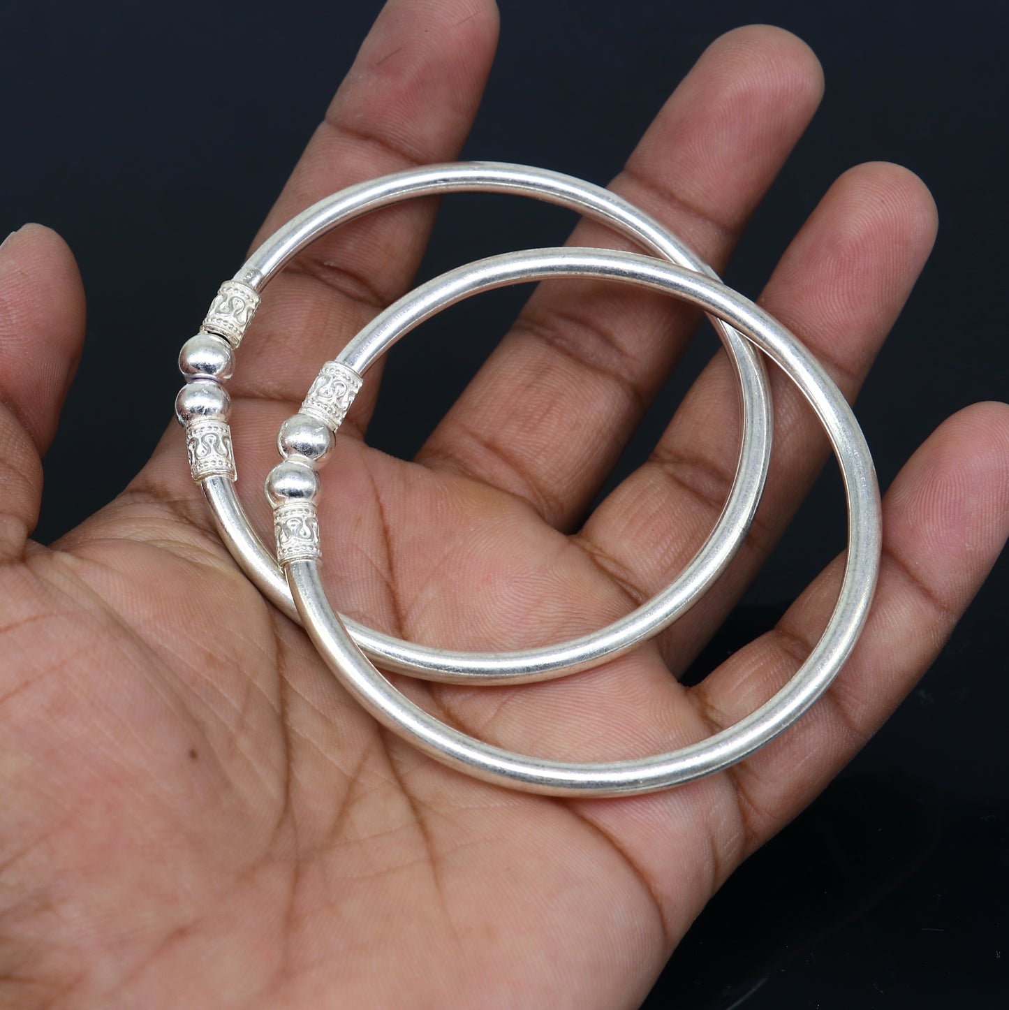 925 sterling silver handmade fabulous plain stylish kada bangle bracelet tribal jewelry nsk858 - TRIBAL ORNAMENTS