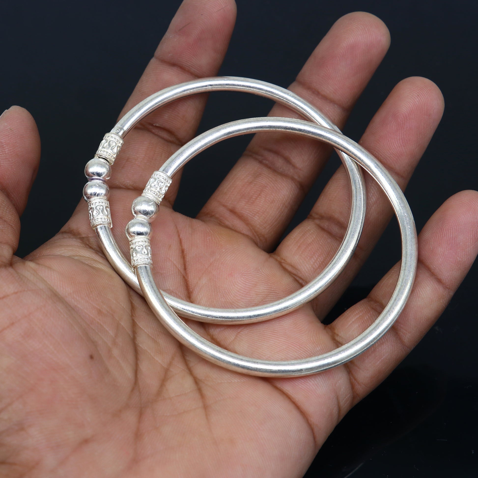 925 sterling silver handmade fabulous plain stylish kada bangle bracelet tribal jewelry nsk858 - TRIBAL ORNAMENTS