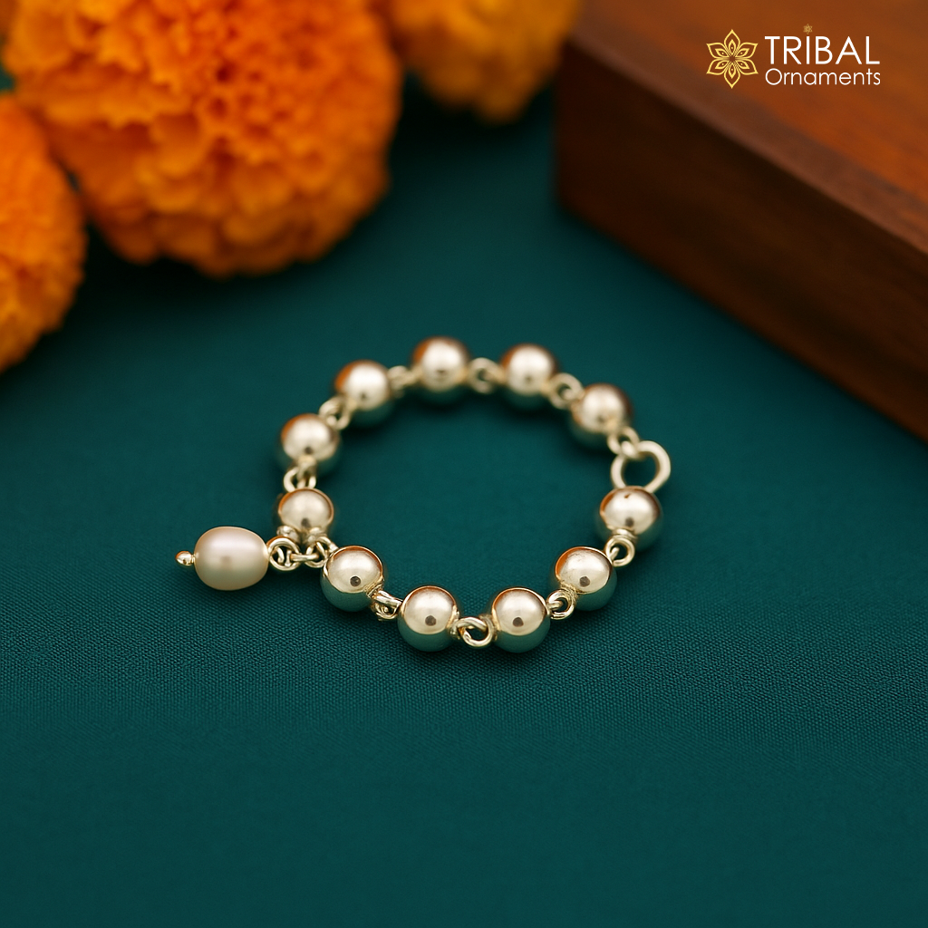 2" Handmade sterling silver beaded bracelet, Necklace for baby krishna figurine or sculpture, best puja necklace sbr224 - TRIBAL ORNAMENTS