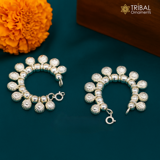 Vintage design sterling silver handmade amazing small size Lord Krishna Anklet, Laddu Gopala anklet all sizes Krishna ankle bracelet ank463 - TRIBAL ORNAMENTS