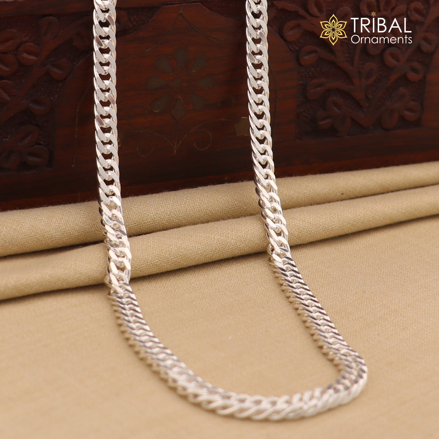 20"/24" 4MM 925 sterling silver handmade solid fancy stylish silver chain necklace curb cuban chain best gifting jewelry from India ch246 - TRIBAL ORNAMENTS