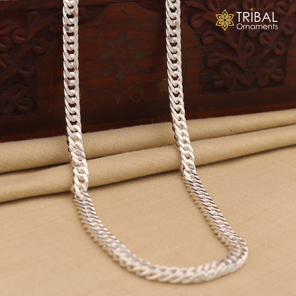 Sterling silver 20"/24" 4mm curb Cuban chain necklace by Tribal Ornaments, handmade solid stylish jewelry for men