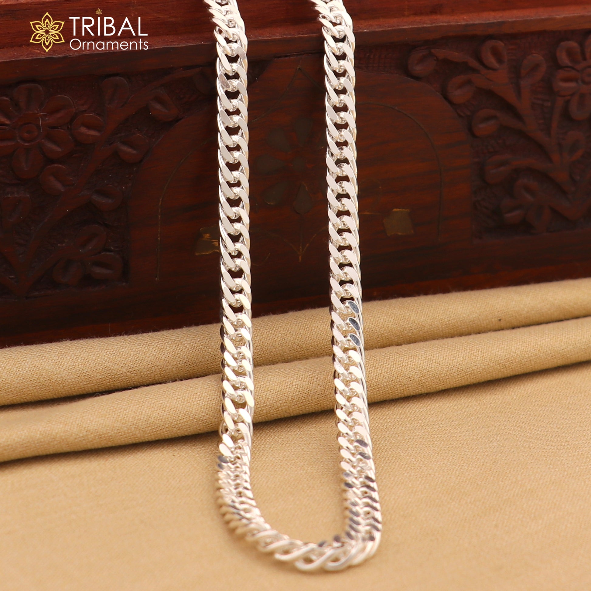 20"/24" 4MM 925 sterling silver handmade solid fancy stylish silver chain necklace curb cuban chain best gifting jewelry from India ch246 - TRIBAL ORNAMENTS