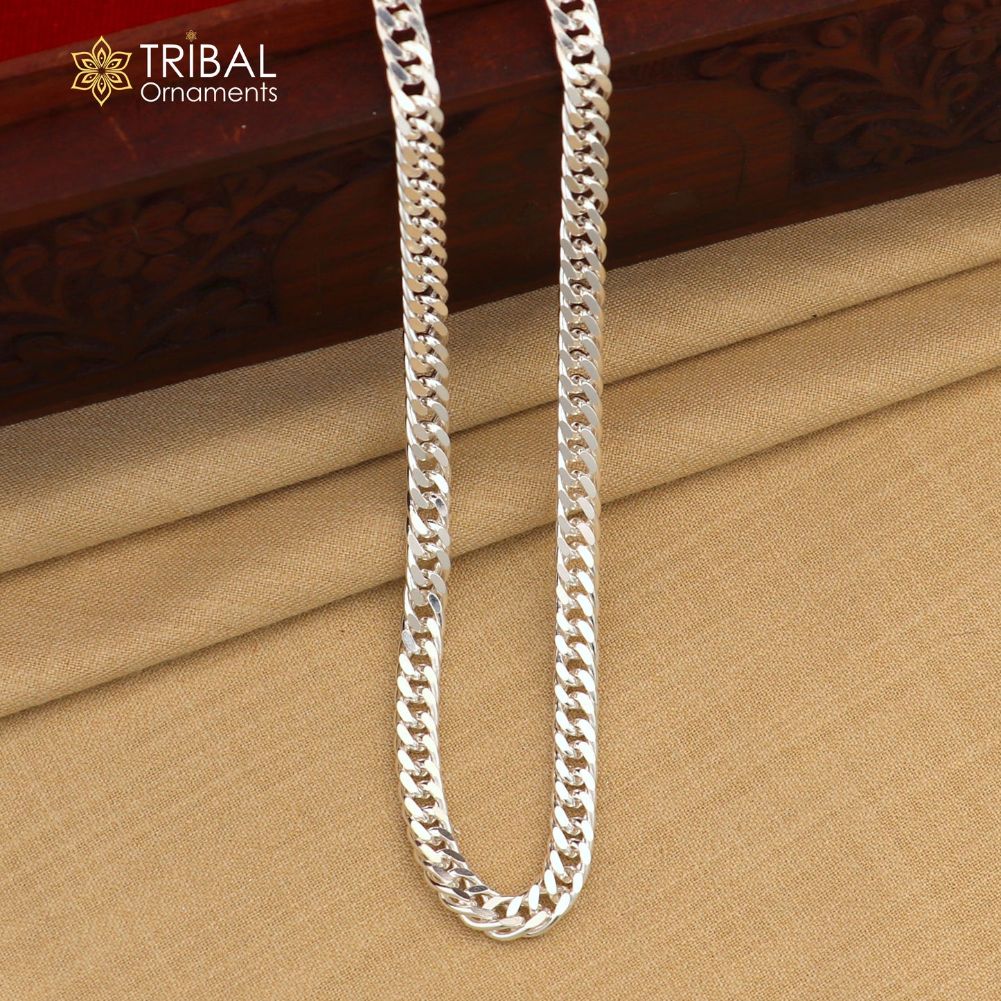 20"/24" 4MM 925 sterling silver handmade solid fancy stylish silver chain necklace curb cuban chain best gifting jewelry from India ch246 - TRIBAL ORNAMENTS