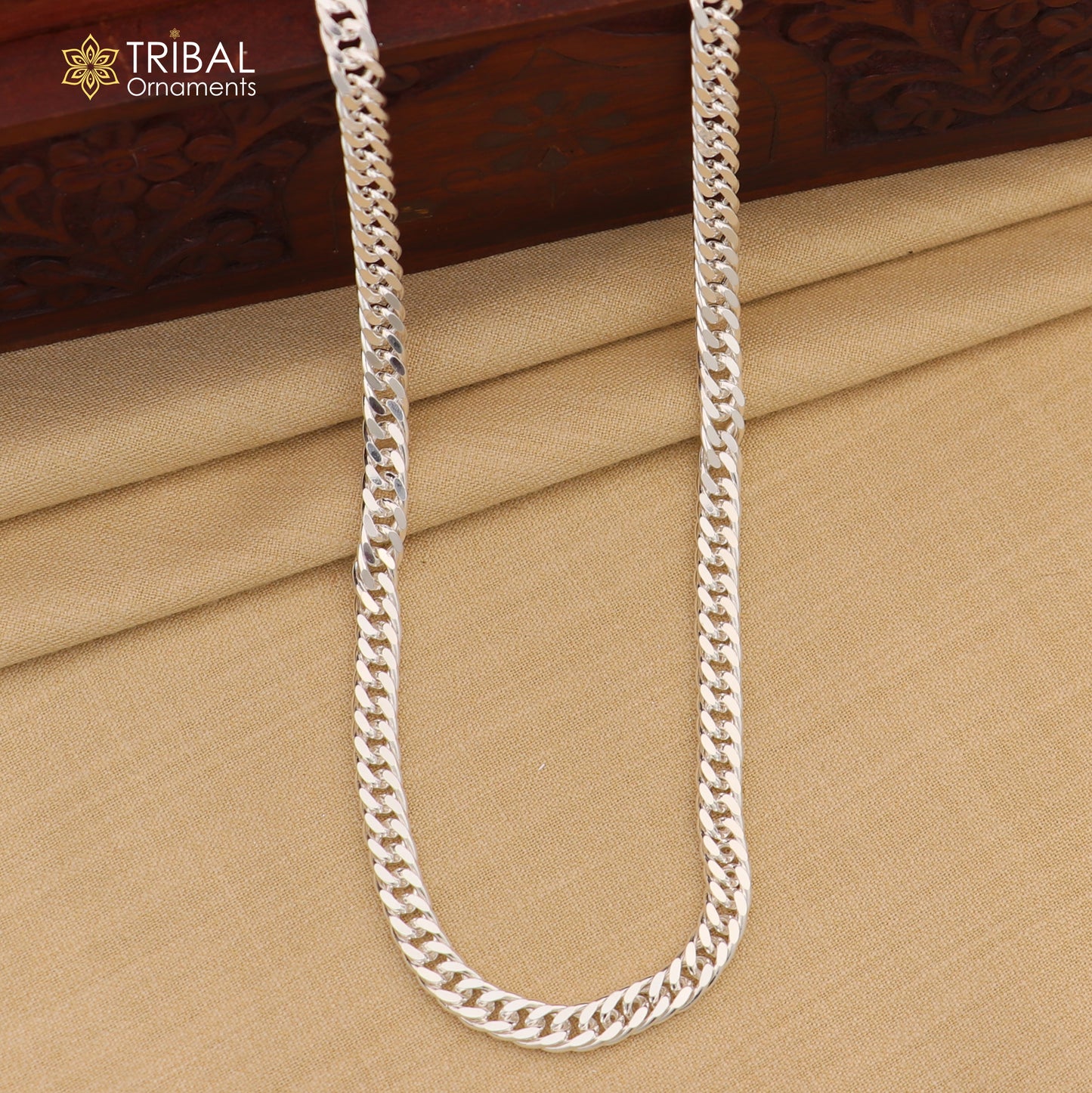 20"/24" 4MM 925 sterling silver handmade solid fancy stylish silver chain necklace curb cuban chain best gifting jewelry from India ch246 - TRIBAL ORNAMENTS