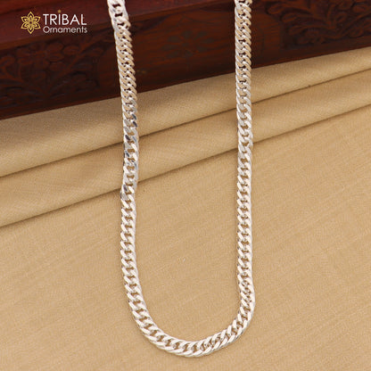Sterling silver 20/24-inch Cuban curb chain necklace by Tribal Ornaments, handcrafted stylish jewelry for men, perfect gift.