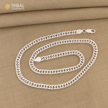 Sterling silver 20"/24" 4mm Cuban curb chain necklace by TRIBAL ORNAMENTS, stylish handmade jewelry for men