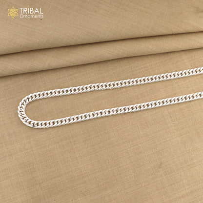 Sterling silver 20/24-inch 4mm curb Cuban chain necklace by Tribal Ornaments, stylish handmade jewelry for men.