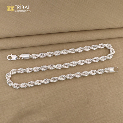 Sterling silver 20"/24" handmade 8mm heavy rope chain necklace for men, bright silver trendy style by Tribal Ornaments.