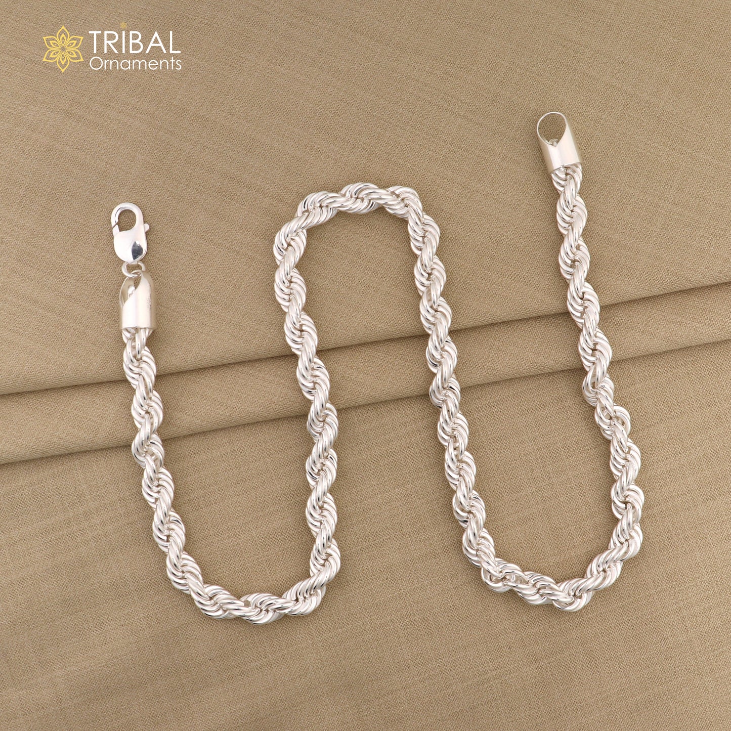 20"/24" Heavy 8mm Rope chain 925 sterling silver handmade rope chain, necklace chain, plain bright silver trendy style men's chain ch570 - TRIBAL ORNAMENTS