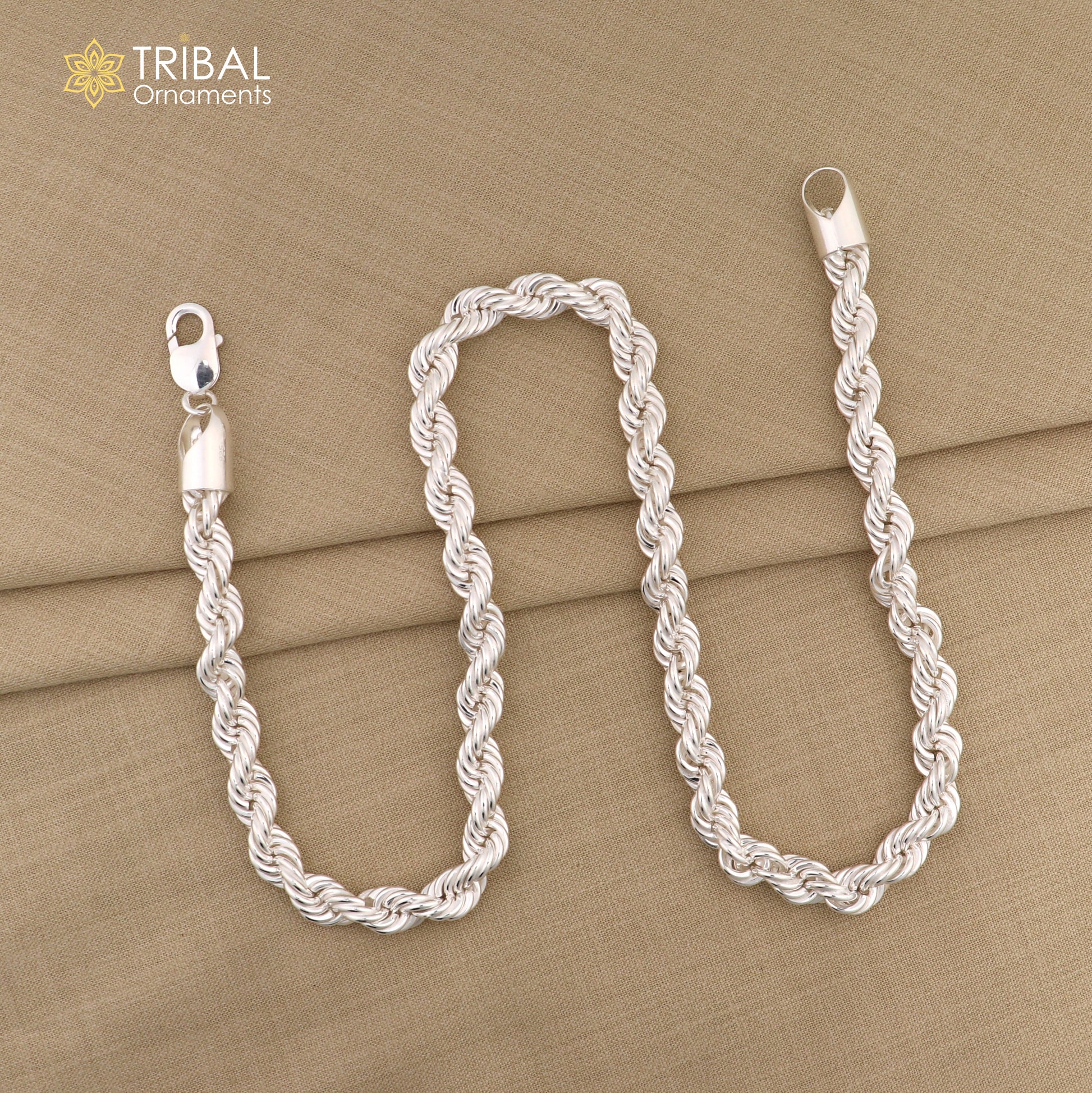 20"/24" Heavy 8mm Rope chain 925 sterling silver handmade rope chain, necklace chain, plain bright silver trendy style men's chain ch570 - TRIBAL ORNAMENTS