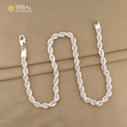 Sterling silver handmade 20"/24" heavy 8mm rope chain necklace with bright, trendy style for men by Tribal Ornaments.