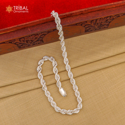 Sterling silver 20/24-inch heavy 8mm handmade rope chain necklace, bright silver trendy men's jewelry by Tribal Ornaments.