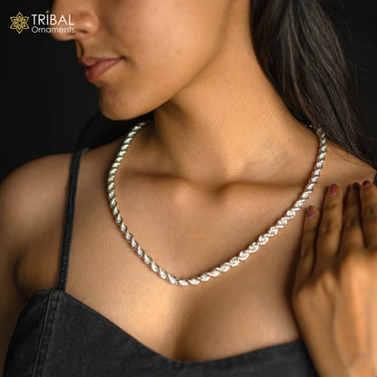 925 sterling silver heavy single rope chain necklace by Tribal Ornaments, bright silver, trendy men's chain with a plain finish