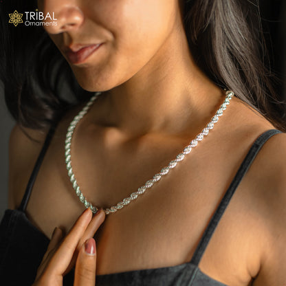 Heavy 925 sterling silver single rope chain necklace with bright finish, trendy men's jewelry by TRIBAL ORNAMENTS.