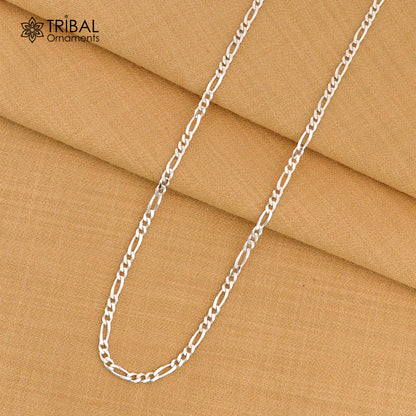 Sterling silver 20 or 24-inch 2.5mm solid figaro chain by Tribal Ornaments, delicate unisex jewelry accessory.