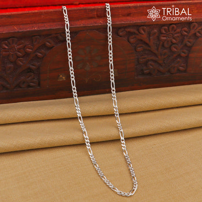 Sterling silver 20" or 24" 2.5mm solid Figaro chain by Tribal Ornaments, delicate unisex jewelry for all outfits.