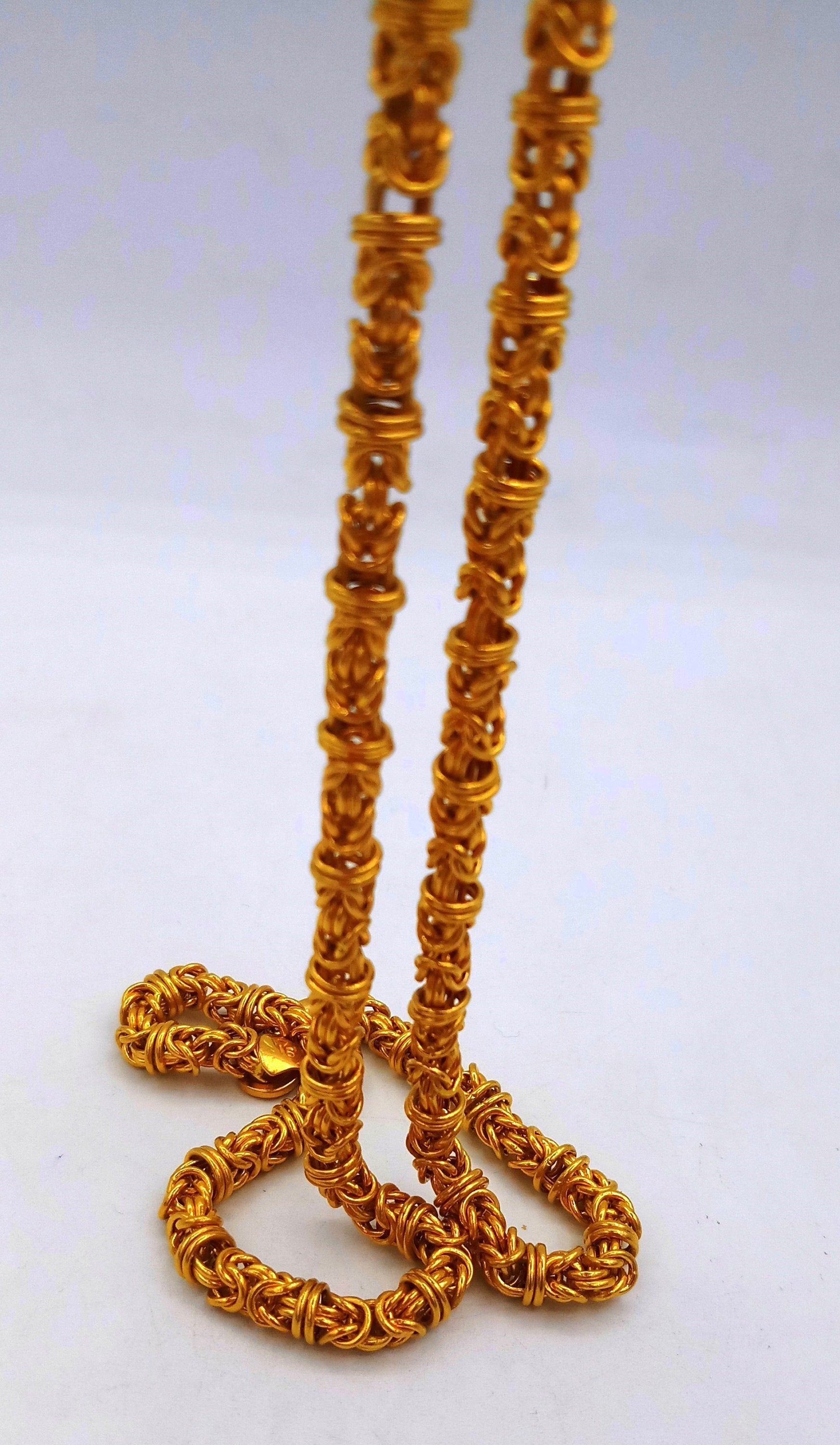 20 inches long 22k yellow gold handmade fabulous byzantine stylish chain necklace unisex gifting jewelry - TRIBAL ORNAMENTS