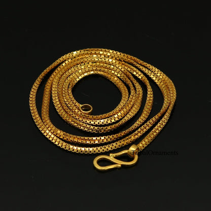 22KT yellow gold handmade double box chain necklace, unisex, 20-24 inches, hallmarked 916, personalized Indian gift jewelry by Tribal Ornaments.