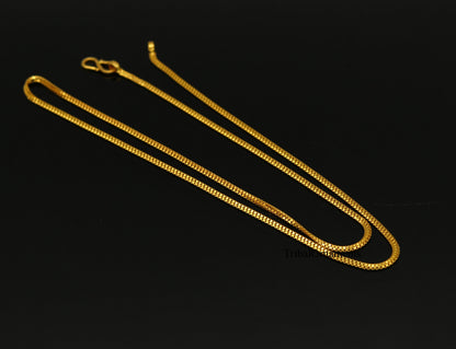 22KT yellow gold handmade double box chain necklace, unisex, 20-24 inch, hallmarked, personalized Indian jewelry by TRIBAL ORNAMENTS.