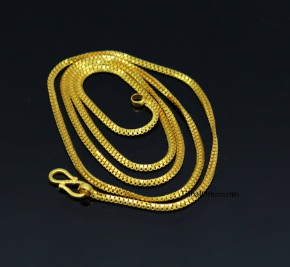 22KT yellow gold handmade double box chain necklace, unisex, 20-24 inches, hallmarked, personalized Indian jewelry by TRIBAL ORNAMENTS