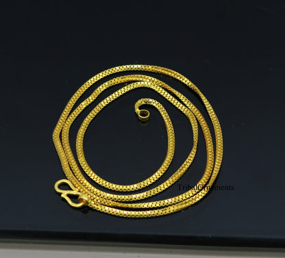 22KT yellow gold handmade double box chain necklace, unisex, 20-24 inch, hallmarked, personalized Indian jewelry by Tribal Ornaments.