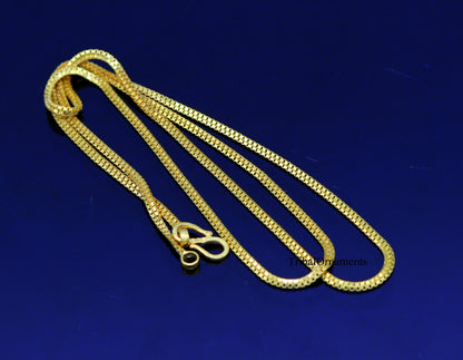 22KT yellow gold handmade double box chain necklace, unisex, 20-24 inches, hallmarked 916, personalized gift jewelry from India.