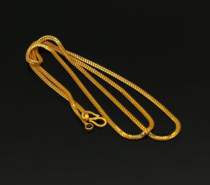22KT yellow gold handmade double box chain necklace, unisex design, 20-24 inch, hallmarked, personalized Indian jewelry by TRIBAL ORNAMENTS.