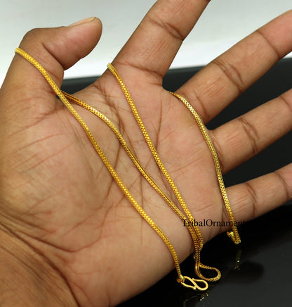 22kt yellow gold handmade double box chain necklace, unisex, 20-24 inches, hallmarked, customized Indian jewelry from Tribal Ornaments.