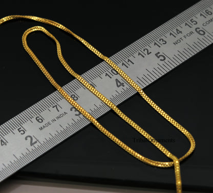 22KT yellow gold handmade double box chain necklace, unisex, 20-24 inches, hallmarked, personalized Indian jewelry by TRIBAL ORNAMENTS.