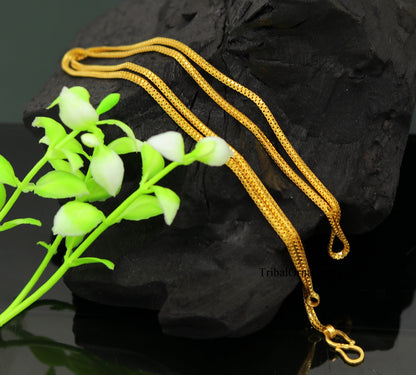 22KT yellow gold handmade double box chain necklace, unisex, 20-24 inches, hallmarked, personalized Indian gold jewelry from TRIBAL ORNAMENTS