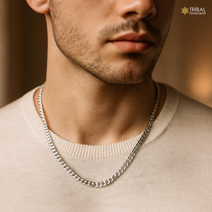 Sterling silver modern trendy chain necklace with unique design, handcrafted by Tribal Ornaments for a stylish, distinctive look.