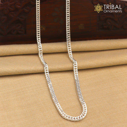 Sterling silver 3mm 20/24-inch modern chain necklace with trendy handcrafted tribal design, stylish and distinctive jewelry piece.