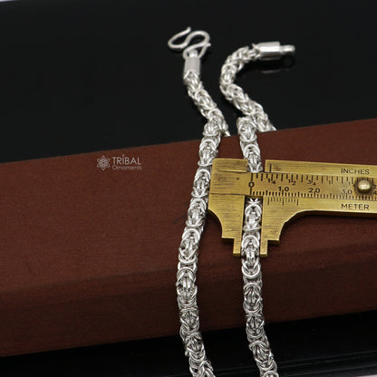 925 Sterling silver Byzantine chain necklace, 5mm width, men's jewelry, all sizes, crafted by TRIBAL ORNAMENTS for stylish gifting.