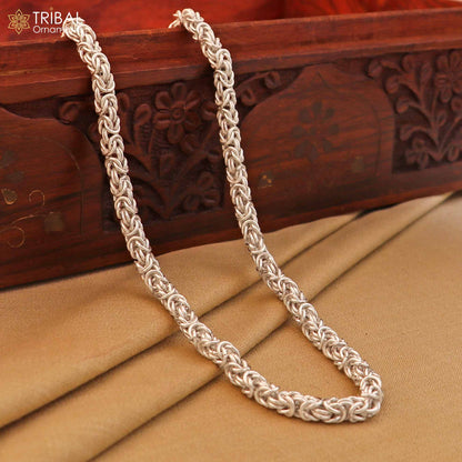 925 Sterling silver Byzantine chain necklace with 5mm links, ideal for men's jewelry and gifting by Tribal Ornaments.
