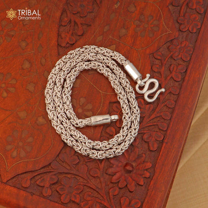 925 Sterling silver Byzantine chain necklace, 5mm wide, versatile men's jewelry by TRIBAL ORNAMENTS, perfect for gifting.