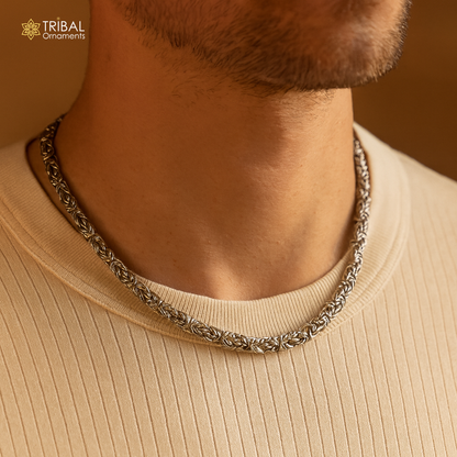 925 Sterling silver Byzantine chain necklace in 5mm, stylish men's jewelry by TRIBAL ORNAMENTS, perfect for gifting.