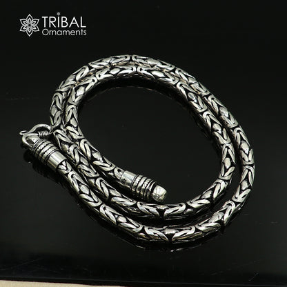 925 Sterling silver Byzantine chain necklace, 6mm wide, men's jewelry by TRIBAL ORNAMENTS, perfect for gifting and stylish accessorizing.