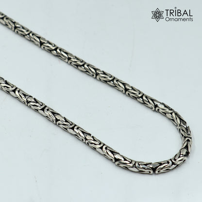 925 Sterling silver Byzantine chain necklace, 6mm wide, men's jewelry by TRIBAL ORNAMENTS, displayed on a neutral background.