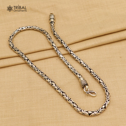 925 Sterling silver Byzantine chain necklace, 6mm width, men's jewelry by TRIBAL ORNAMENTS, showcasing intricate link design.