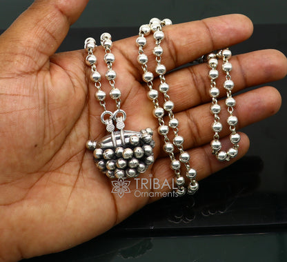 Vintage 925 sterling silver tribal amulet box pendant necklace with intricate ethnic design, handmade jewelry from Rajasthan.