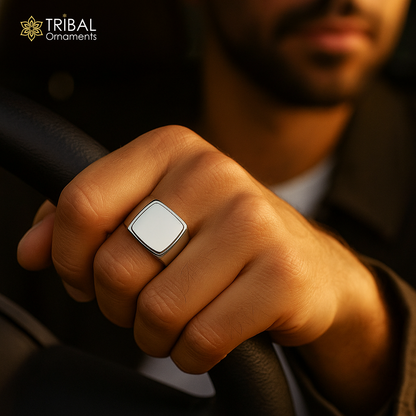 Tribal Ornaments Dominion Design men's sterling silver ring with intricate tribal patterns, crafted from 925 sterling silver.
