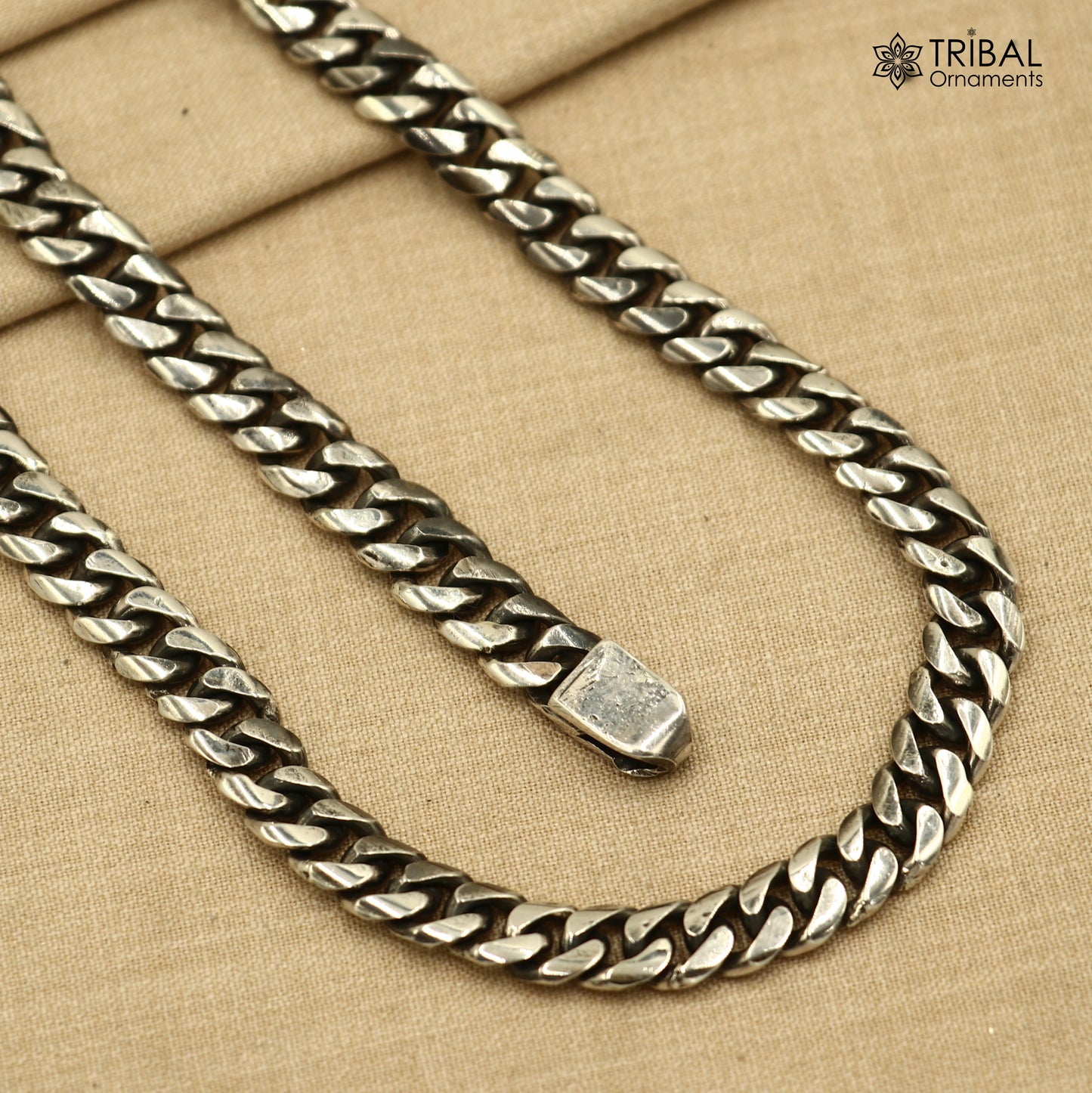 Men's heavy 8mm solid chain stylish design 925 sterling silver handmade heavy necklace solid oxidized chain necklace tribal jewelry ch616 - TRIBAL ORNAMENTS