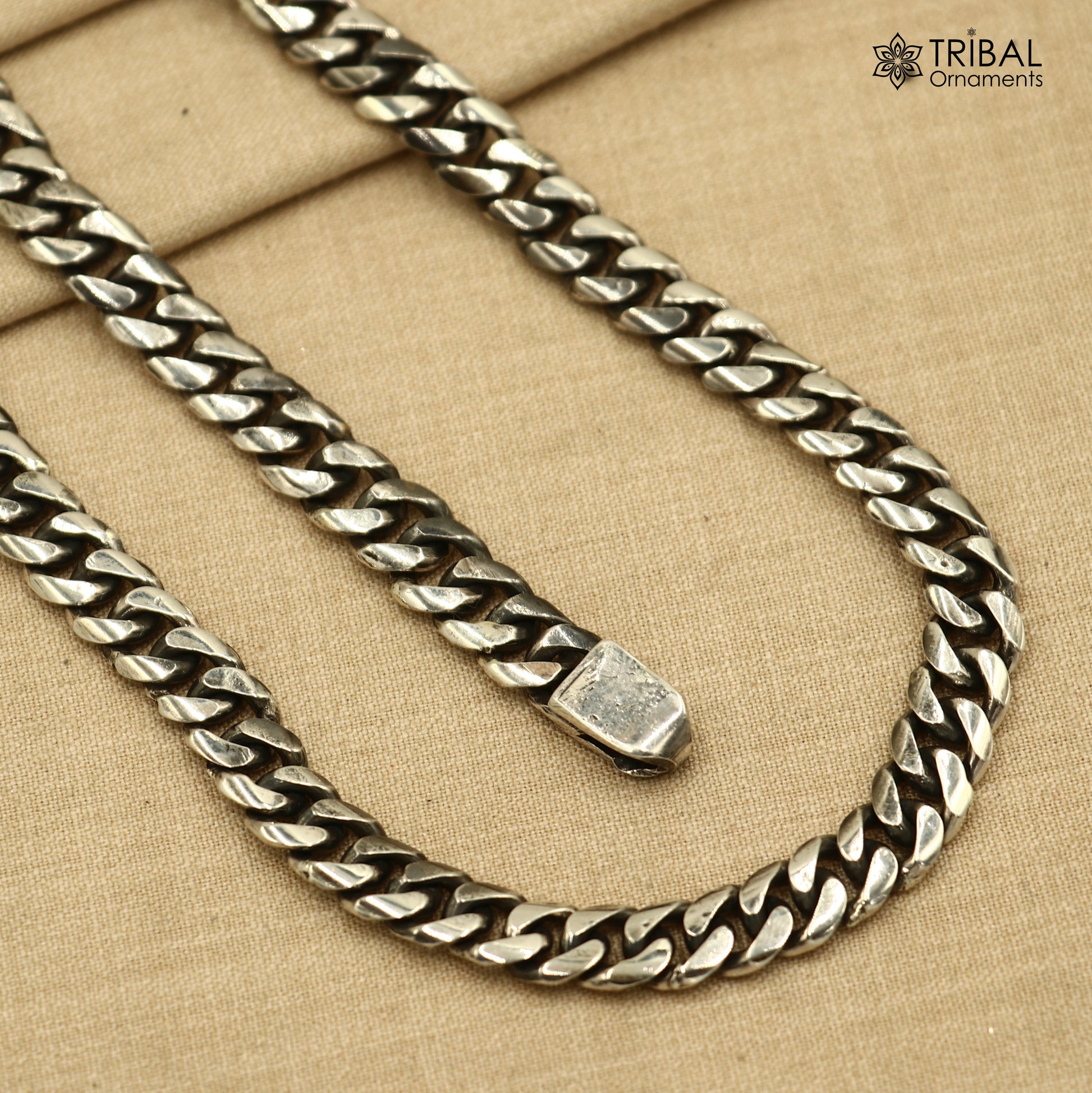 Men's heavy 8mm solid chain stylish design 925 sterling silver handmade heavy necklace solid oxidized chain necklace tribal jewelry ch616 - TRIBAL ORNAMENTS