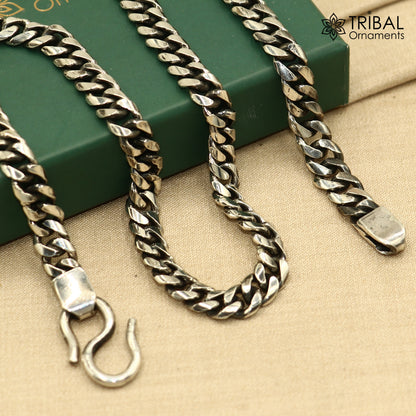 Men's heavy 8mm solid chain stylish design 925 sterling silver handmade heavy necklace solid oxidized chain necklace tribal jewelry ch616 - TRIBAL ORNAMENTS
