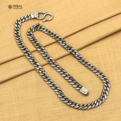 Men's heavy 8mm solid chain stylish design 925 sterling silver handmade heavy necklace solid oxidized chain necklace tribal jewelry ch616 - TRIBAL ORNAMENTS