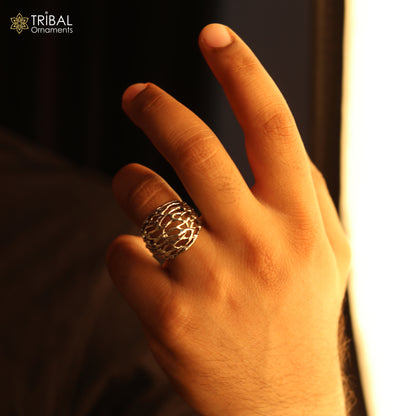 Sterling silver heavy lattice style men's ring by Tribal Ornaments, featuring intricate tribal jewelry design.