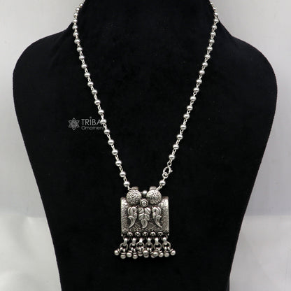 925 sterling silver bird design pendant with beaded necklace by TRIBAL ORNAMENTS, featuring intricate tribal craftsmanship.