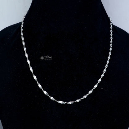18-inch sterling silver twisting chain necklace by Tribal Ornaments, unisex handmade jewelry with a sleek, elegant design.